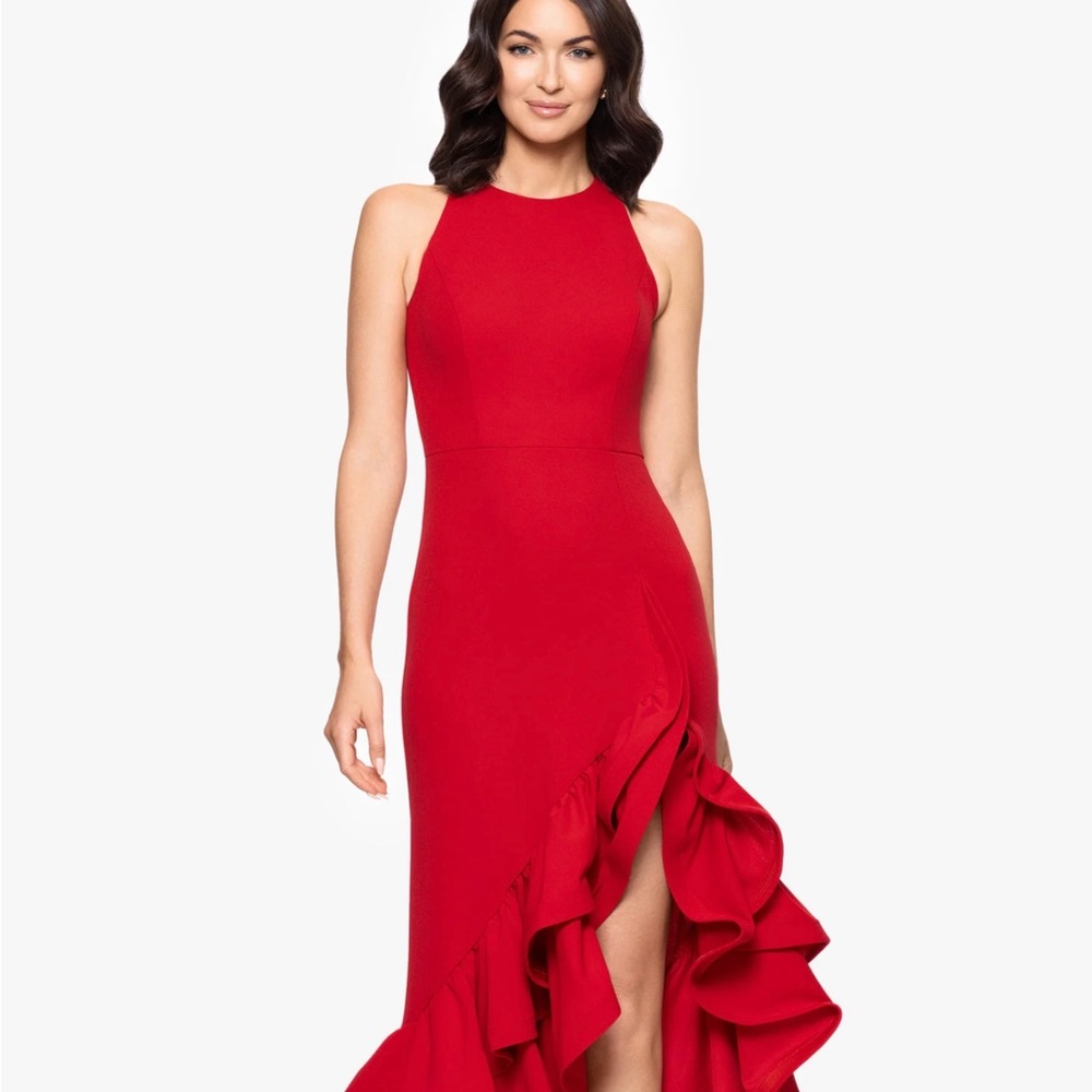 Betsy & Adam Vibrant Red High Low Dress